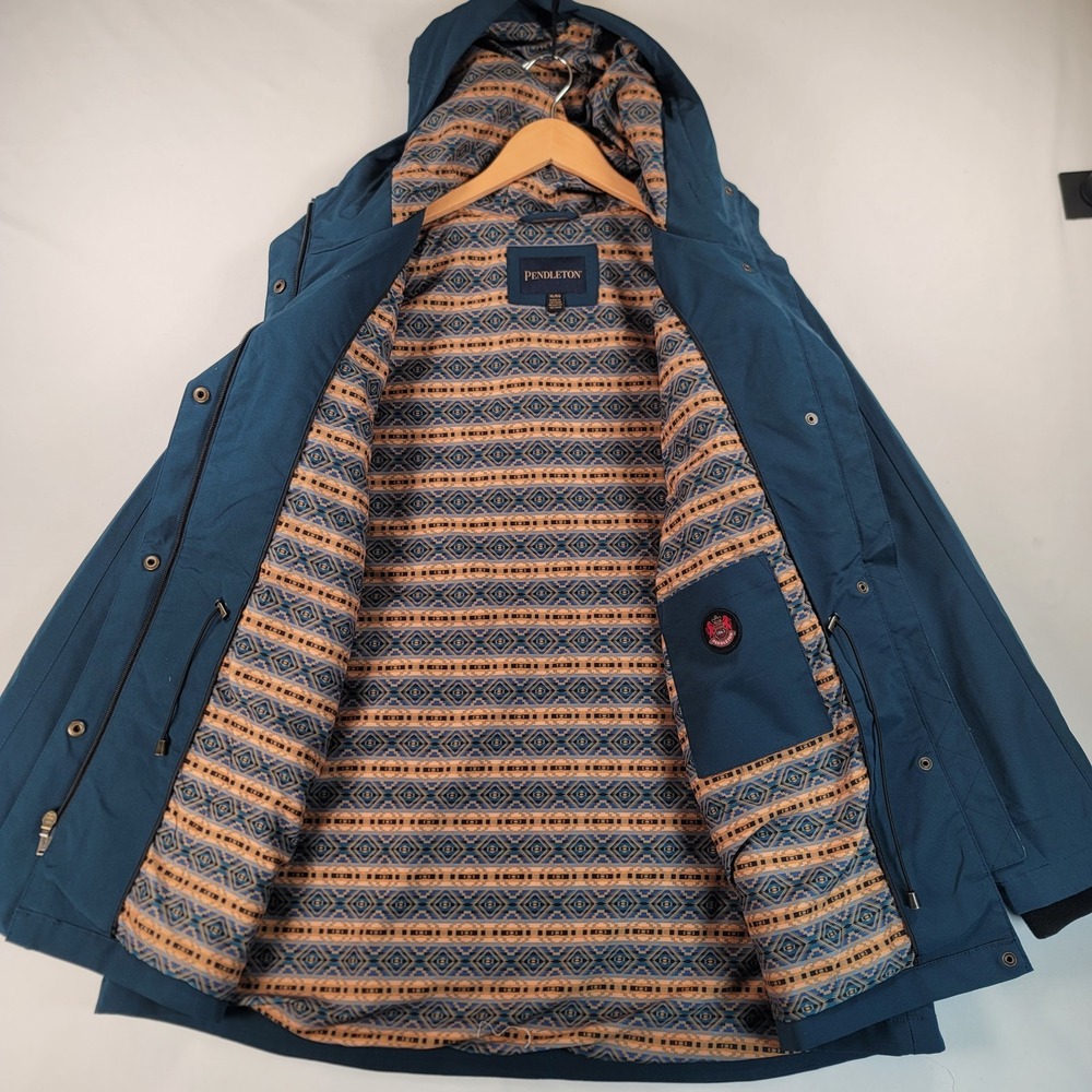 Pendleton Womens XL Teal Hooded Rain Jacket Parka Southwestern Lined CW412